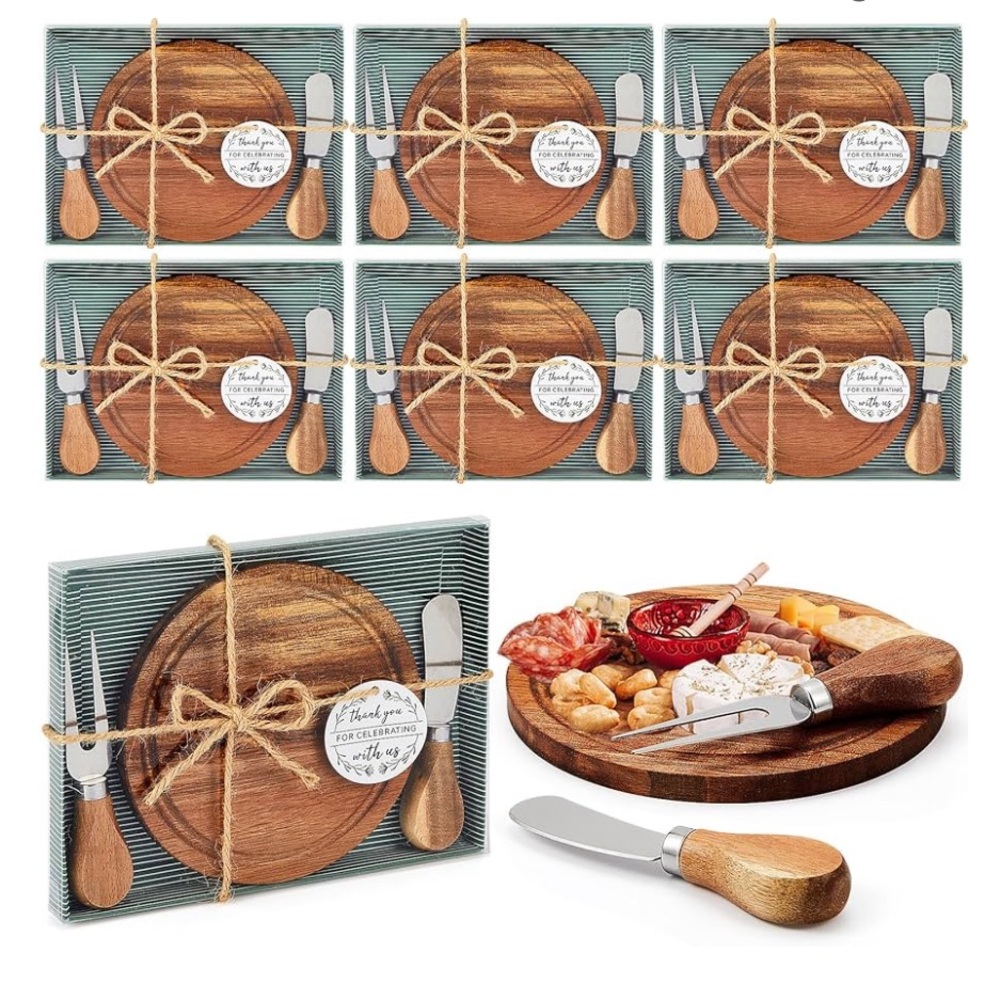 6 MINI Acacia Wood Cheese Board Sets W/Knife & Fork NEW~ Perfect for Gifts! LOT2